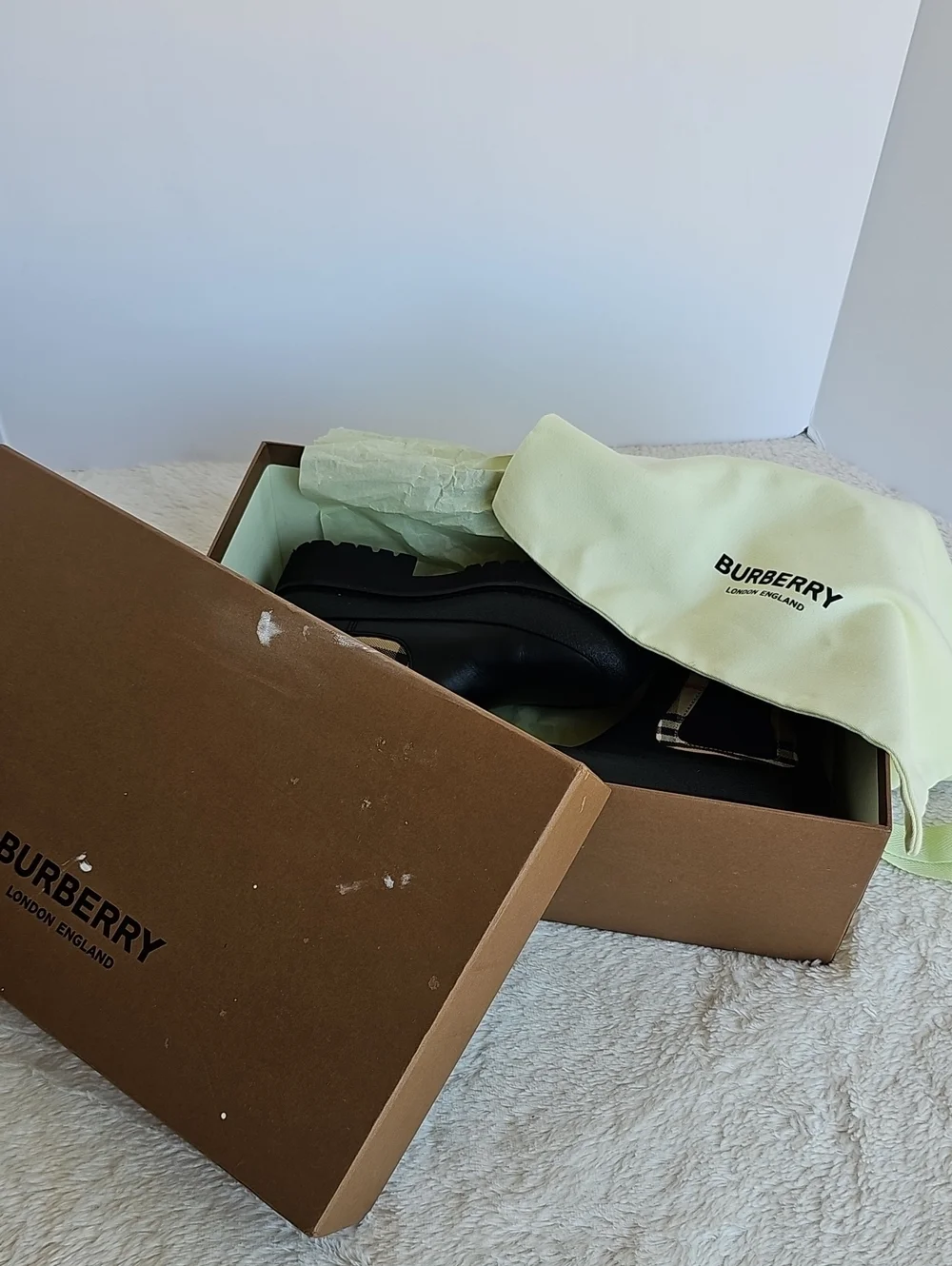 NWT Burberry Kids Vintage Check Detail Leather Chelsea Boots Black EU 32/ US 1 Y